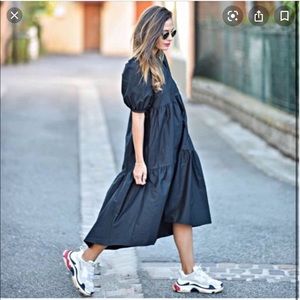 Zara black asymmetric poplin midi dress